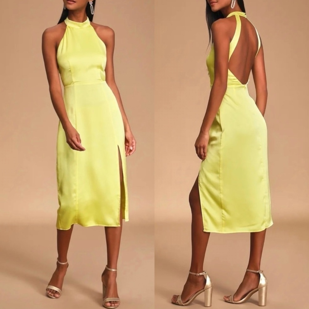 $25 FINAL DROP Lulus Perfect Polished Halter Dress in Yellow Sz. Small
